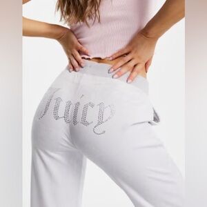 Juicy Couture White Velour Wide Leg Drawstring Pants with side pockets